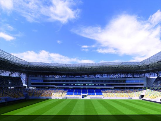 Titáncink burkolat az ukrajnai futball-EB stadionján